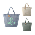 Recycled Twill Grocery Tote with Bottom Board, 5 oz - Blue - Front Group