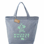 Recycled Twill Grocery Tote with Bottom Board, 5 oz - Blue - Front