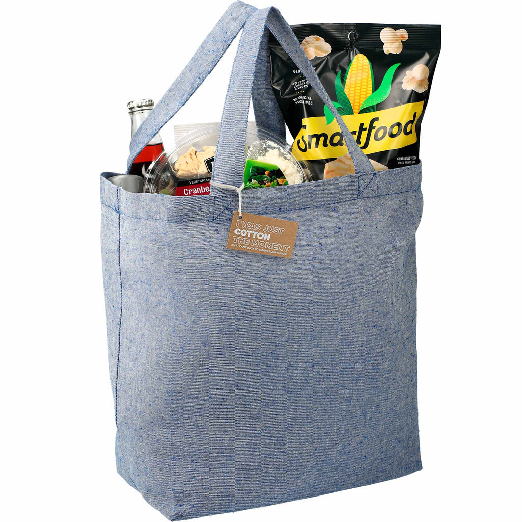 Recycled Twill Grocery Tote with Bottom Board, 5 oz - Blue - Photo 2