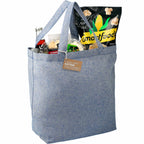 Recycled Twill Grocery Tote with Bottom Board, 5 oz - Blue - Photo 2