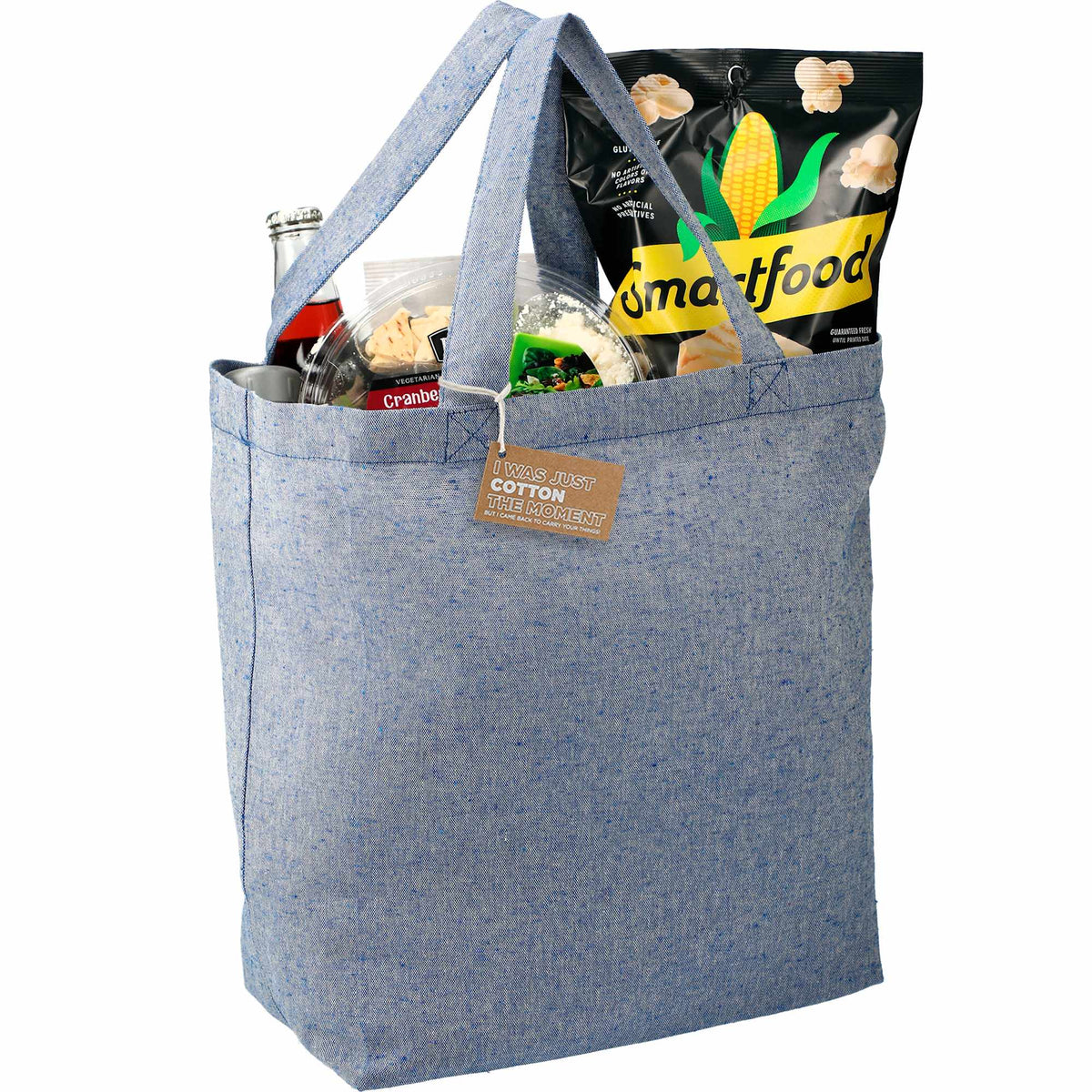 Recycled Twill Grocery Tote with Bottom Board, 5 oz - Blue - Photo 2