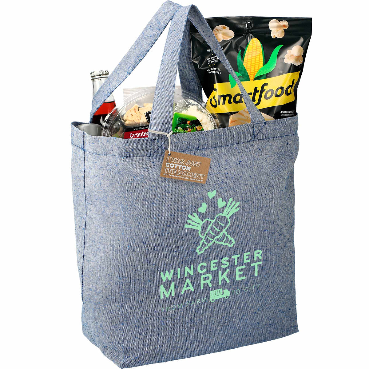 Recycled Twill Grocery Tote with Bottom Board, 5 oz - Blue - Photo