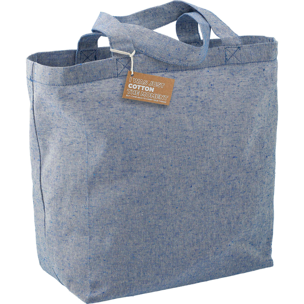 Recycled Twill Grocery Tote with Bottom Board, 5 oz - Blue - Right Angle 2