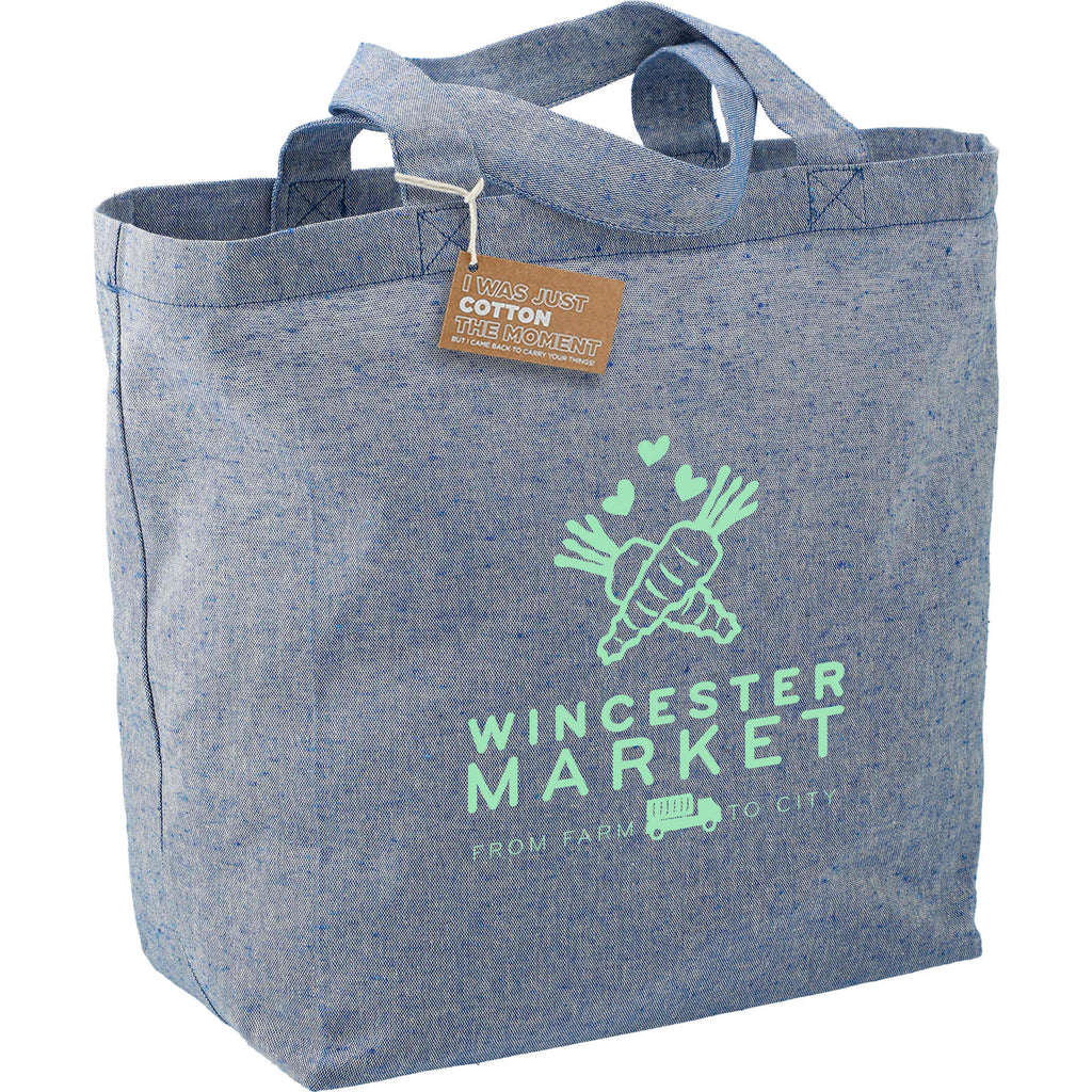 Recycled Twill Grocery Tote with Bottom Board, 5 oz - Blue - Right Angle