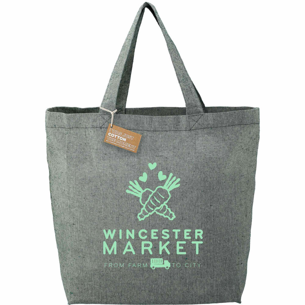 Recycled Twill Grocery Tote with Bottom Board, 5 oz - Dark Green - Front