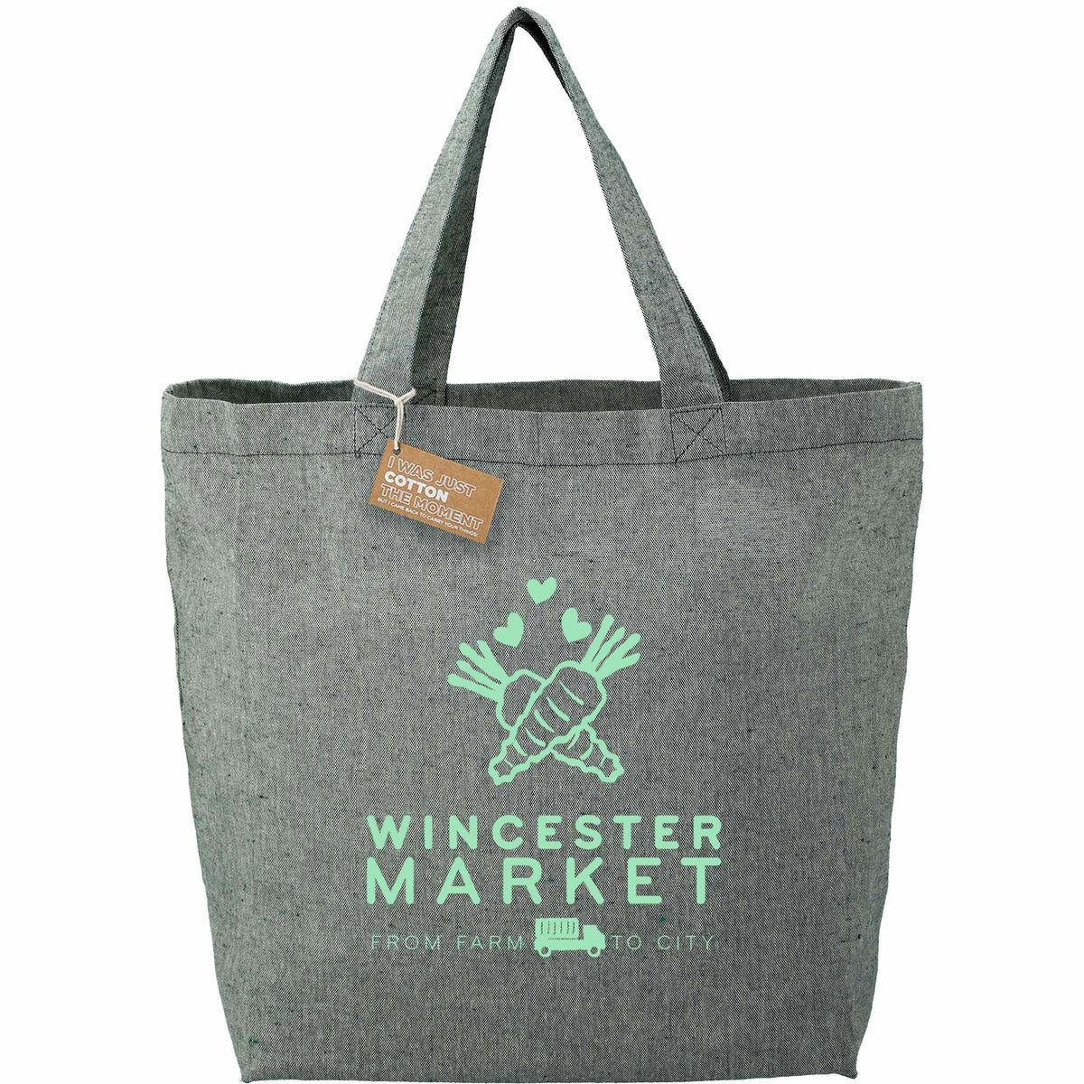Recycled Twill Grocery Tote with Bottom Board, 5 oz - Dark Green - Front
