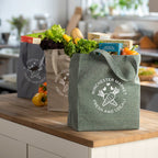 Recycled Twill Grocery Tote with Bottom Board, 5 oz - Dark Green - Lifestyle