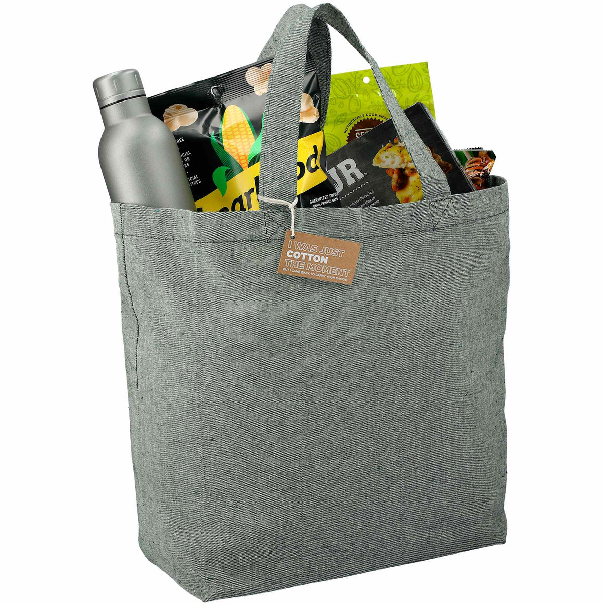 Recycled Twill Grocery Tote with Bottom Board, 5 oz - Dark Green - Photo 2