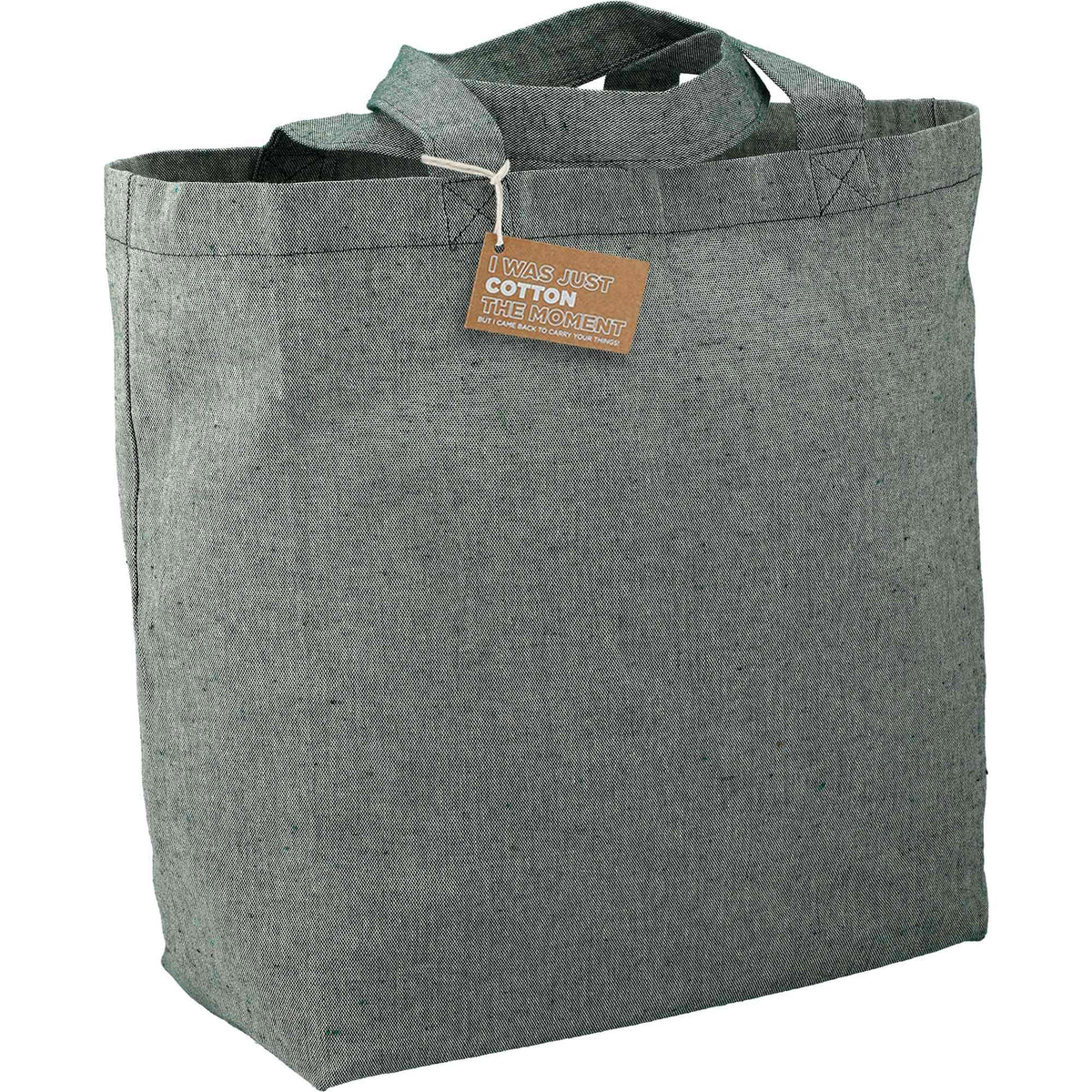 Recycled Twill Grocery Tote with Bottom Board, 5 oz - Dark Green - Right Angle 2