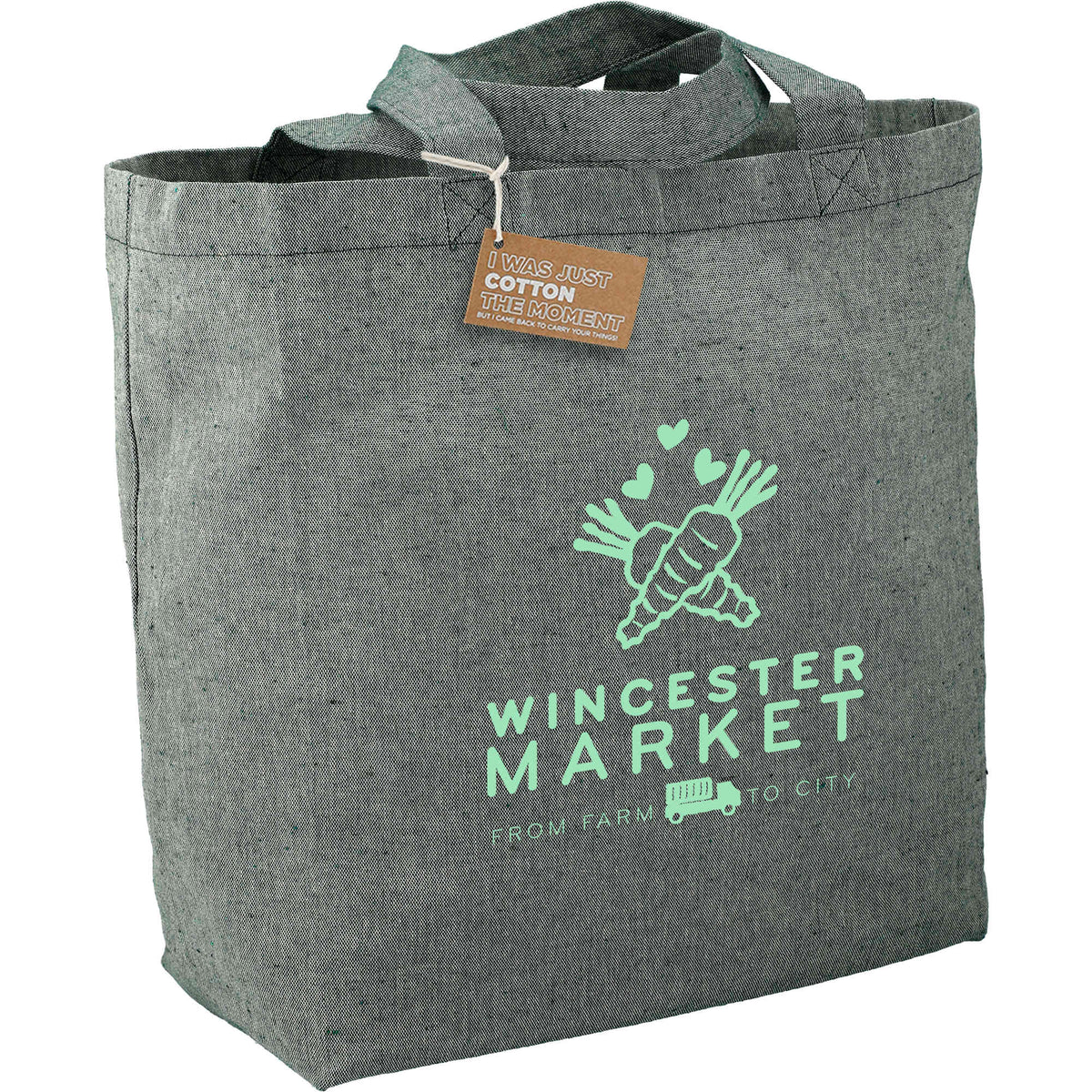 Recycled Twill Grocery Tote with Bottom Board, 5 oz - Dark Green - Right Angle