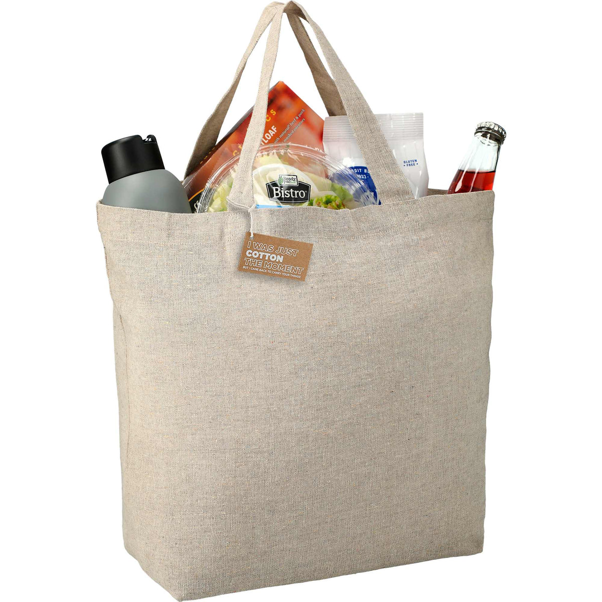 Recycled Twill Grocery Tote with Bottom Board, 5 oz - Natural - Photo 2