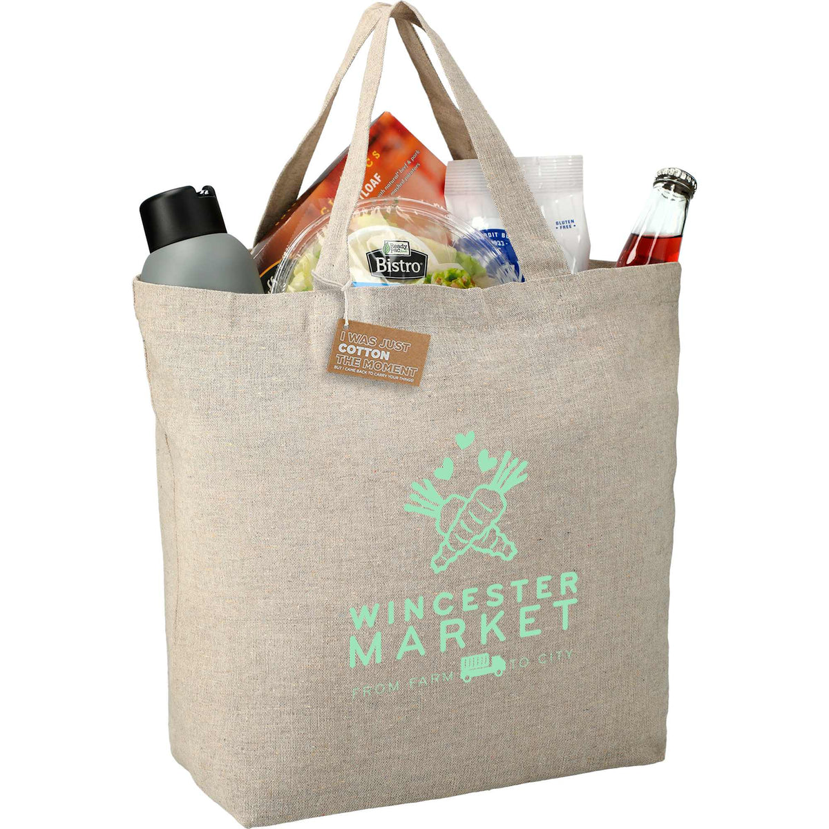 Recycled Twill Grocery Tote with Bottom Board, 5 oz - Natural - Photo
