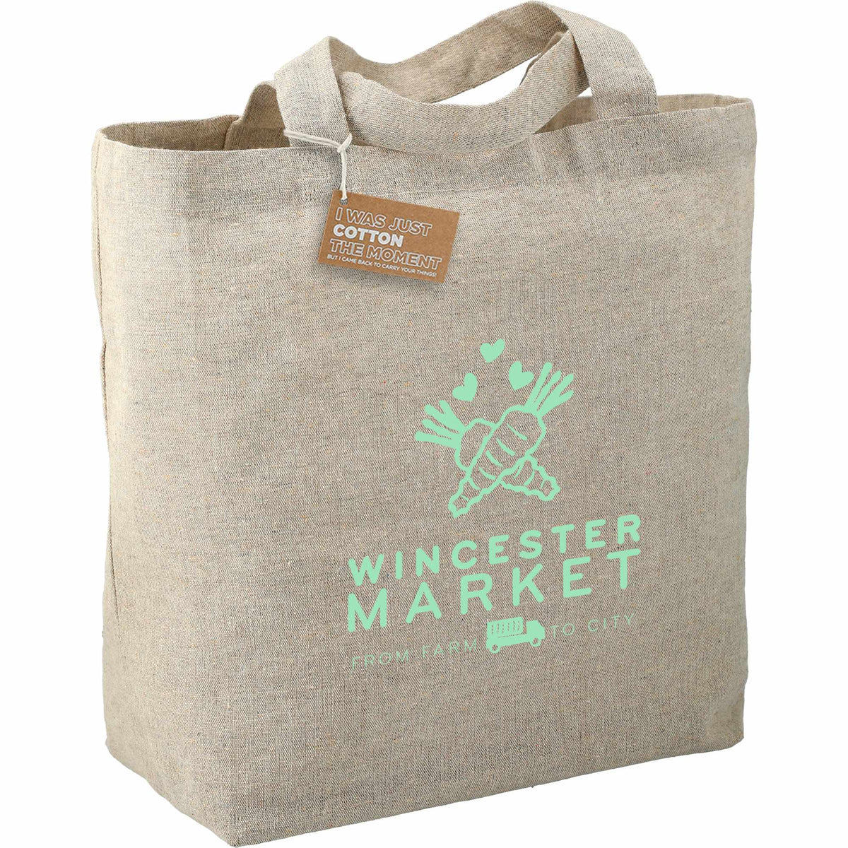 Recycled Twill Grocery Tote with Bottom Board, 5 oz - Natural - Right Angle