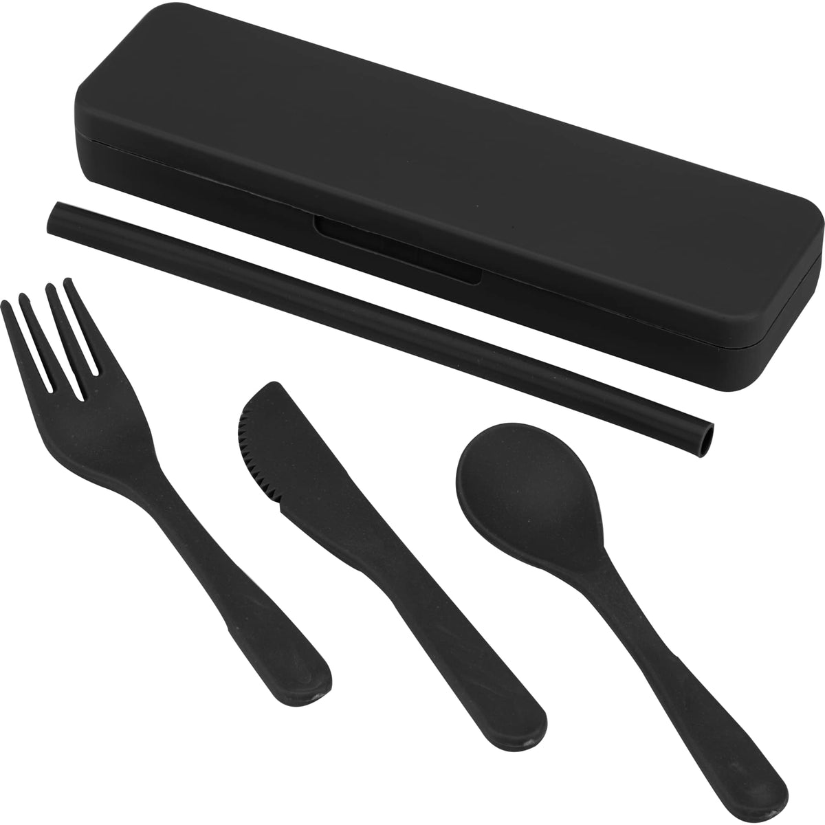 Recycled Utensil Set with Case and Silicone Straw - Black - Left Angle 2