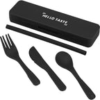 Recycled Utensil Set with Case and Silicone Straw - Black - Left Angle