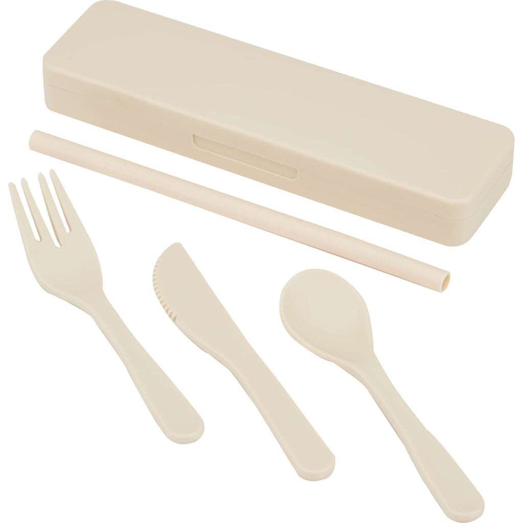 Recycled Utensil Set with Case and Silicone Straw - Cream - Altiff