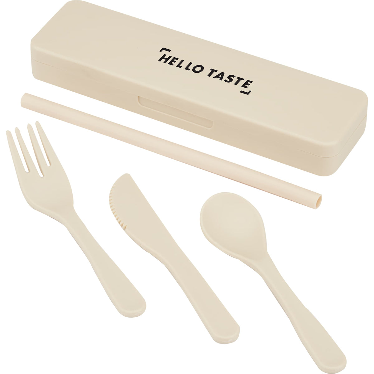 Recycled Utensil Set with Case and Silicone Straw - Cream - Left Angle