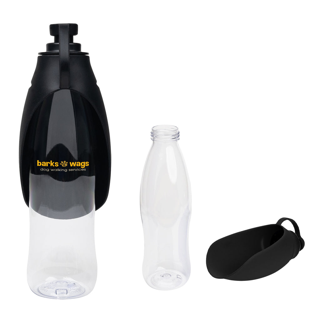 Recycled Water Bottle and Dispensing Bowl, 21 oz - Clear with Black - Colorbrite
