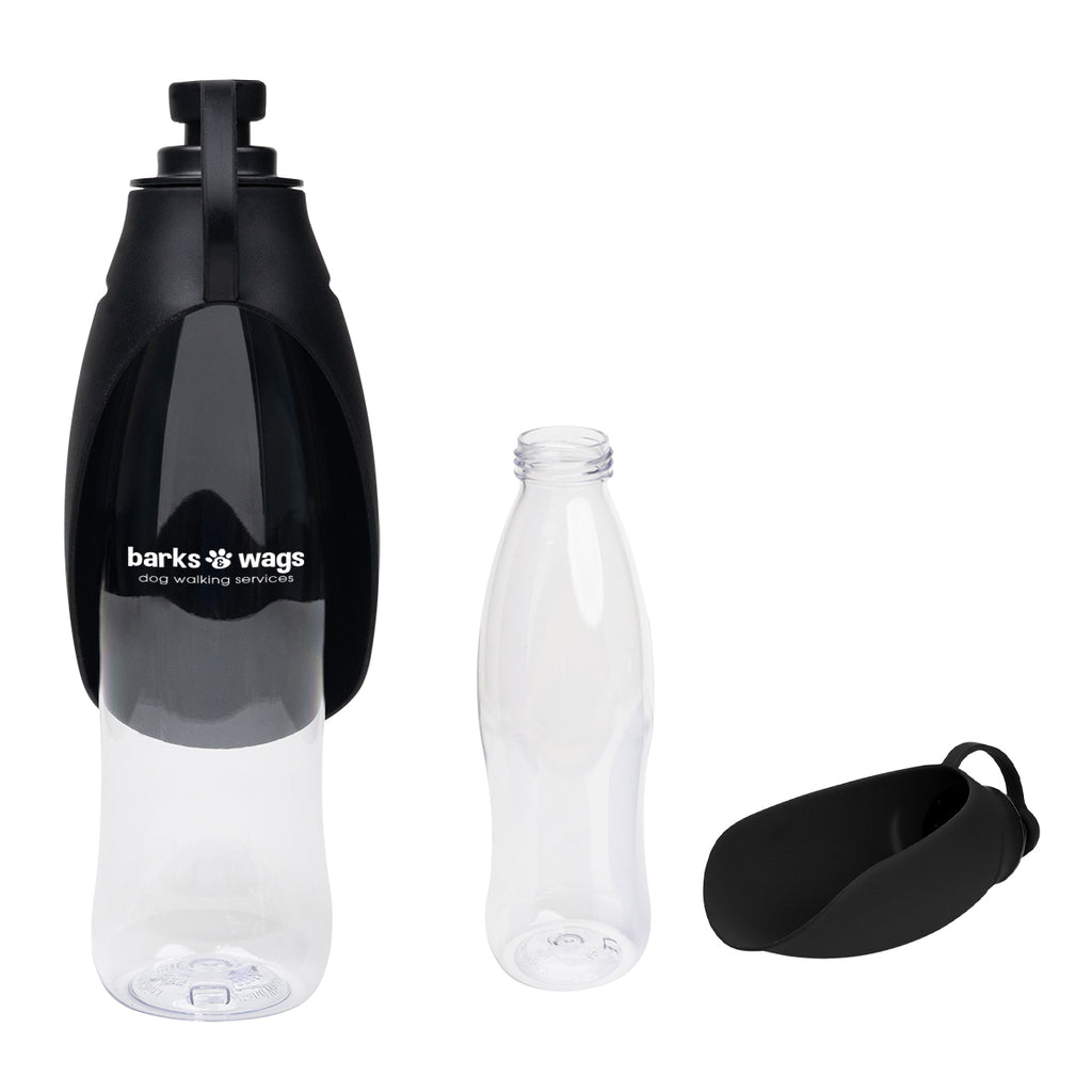 Recycled Water Bottle and Dispensing Bowl, 21 oz - Clear with Black - Silk Screen