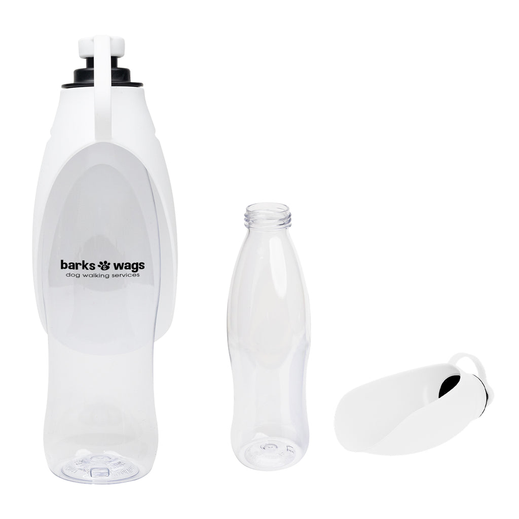 Recycled Water Bottle and Dispensing Bowl, 21 oz - White - Silk Screen