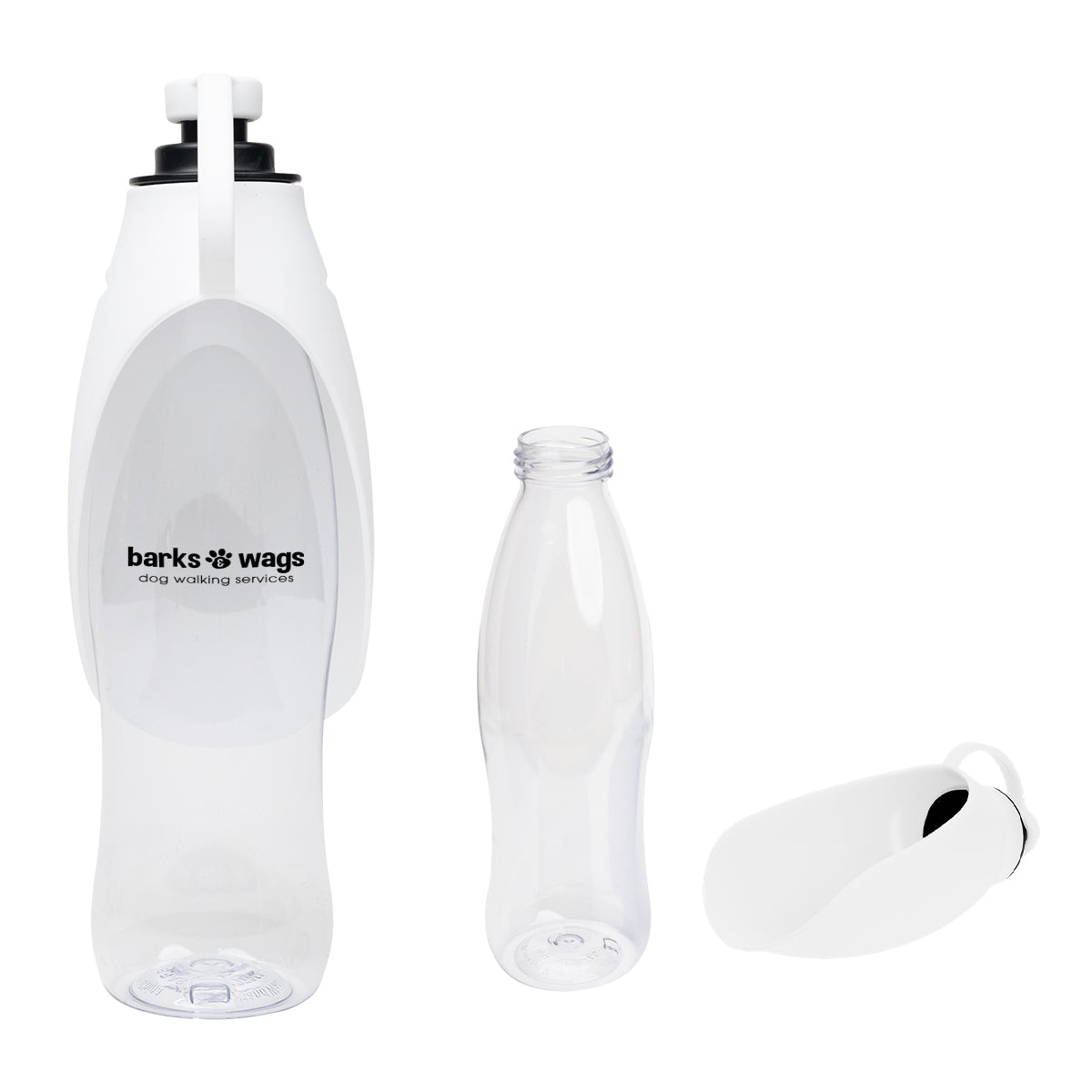 Recycled Water Bottle and Dispensing Bowl, 21 oz - White - Silk Screen