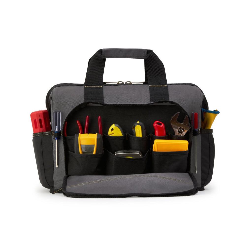 Recycled Wide Mouth Tool Bag with Shoulder Strap Embroidery - Dark Grey - View 5