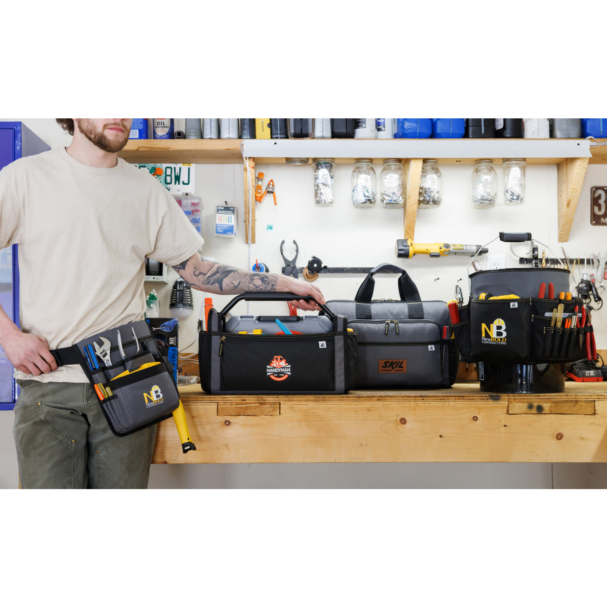 Recycled Wide Mouth Tool Bag with Shoulder Strap Transfer - Dark Grey - View 10