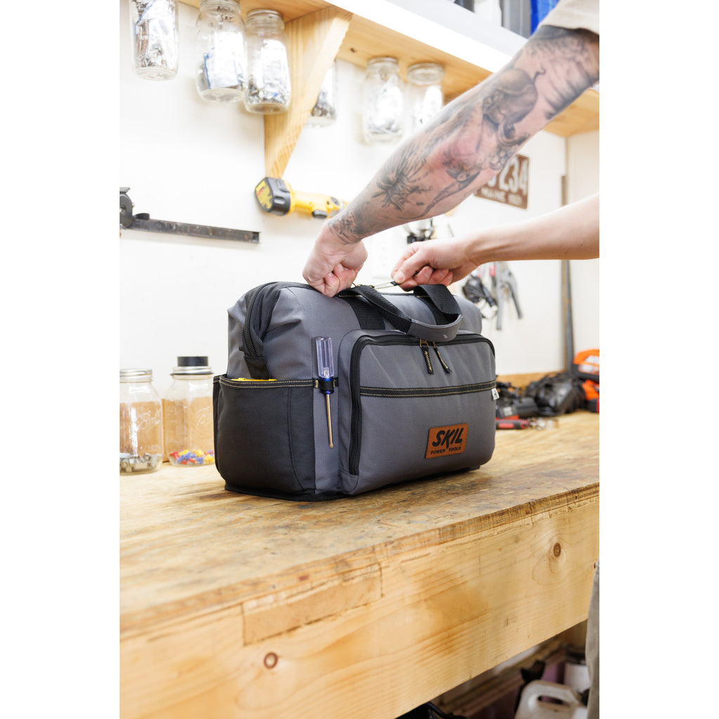 Recycled Wide Mouth Tool Bag with Shoulder Strap Transfer - Dark Grey - View 7