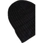 Recycled Wool Blend Beanie Embroidery - Black - Detail