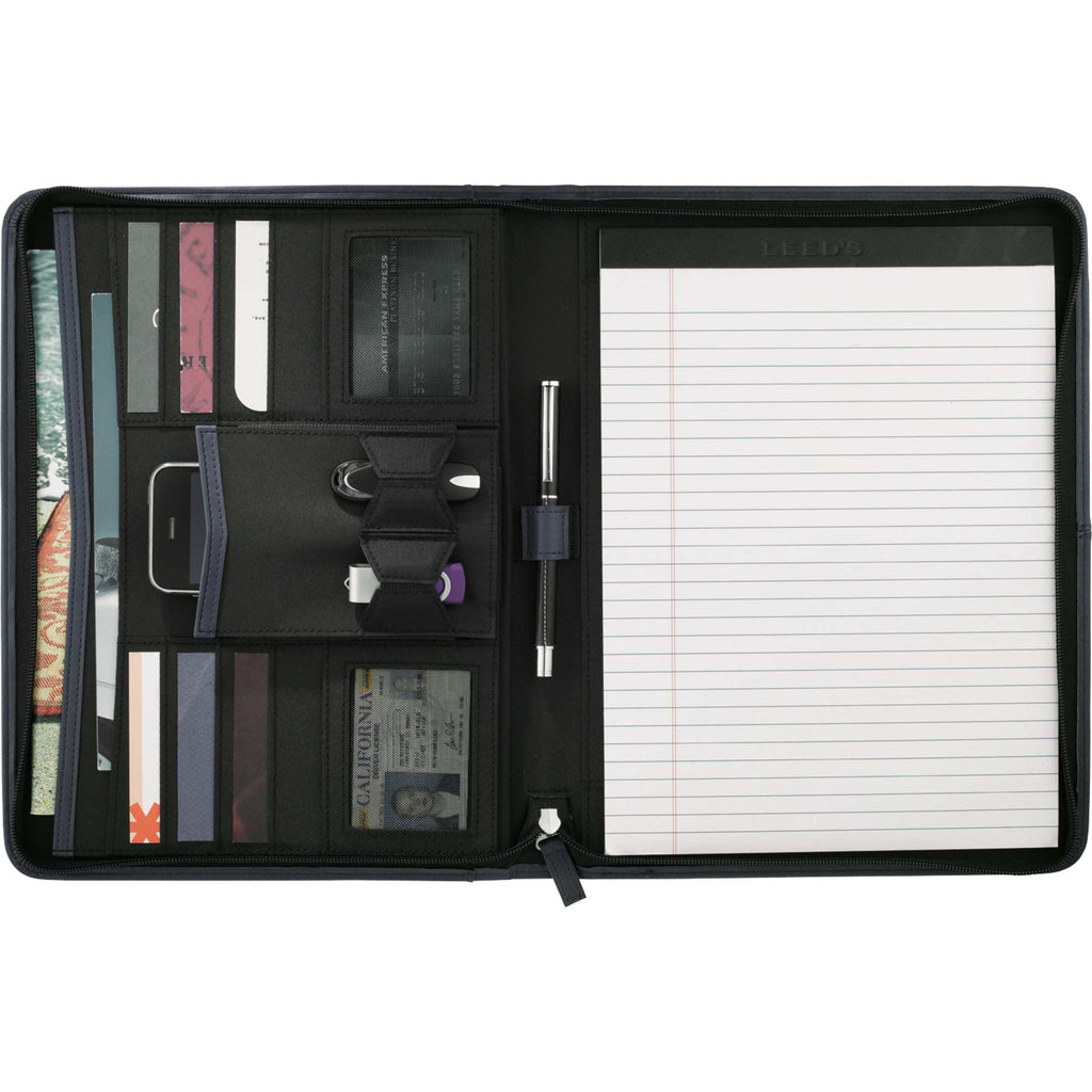 Recycled Zippered Padfolio with Two ID Windows Debossing - Navy - Front 2