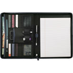 Recycled Zippered Padfolio with Two ID Windows Debossing - Navy - Front 2