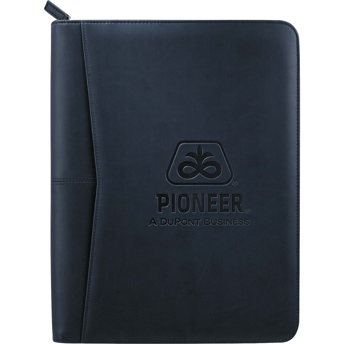 Recycled Zippered Padfolio with Two ID Windows Debossing - Navy - Front