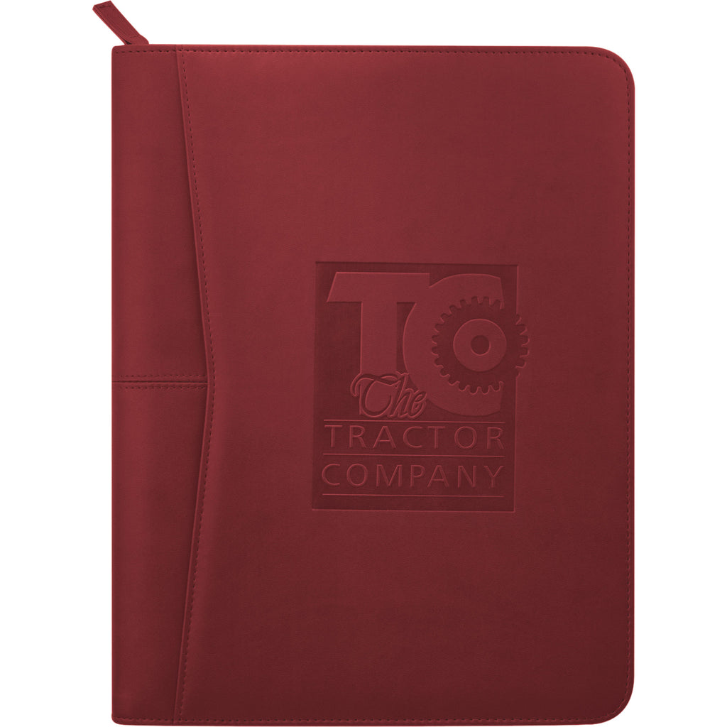 Recycled Zippered Padfolio with Two ID Windows Debossing - Red - Front 2