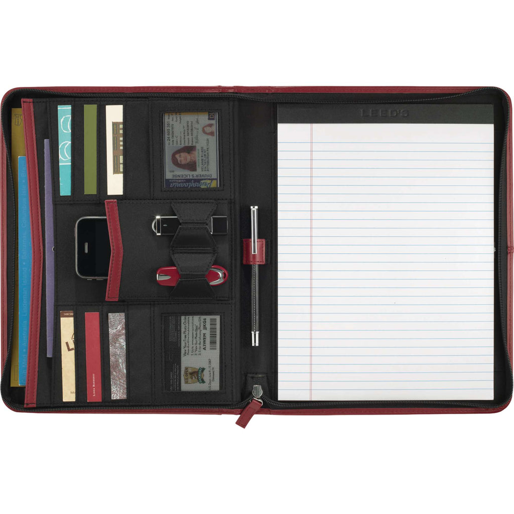 Recycled Zippered Padfolio with Two ID Windows Debossing - Red - Front 3