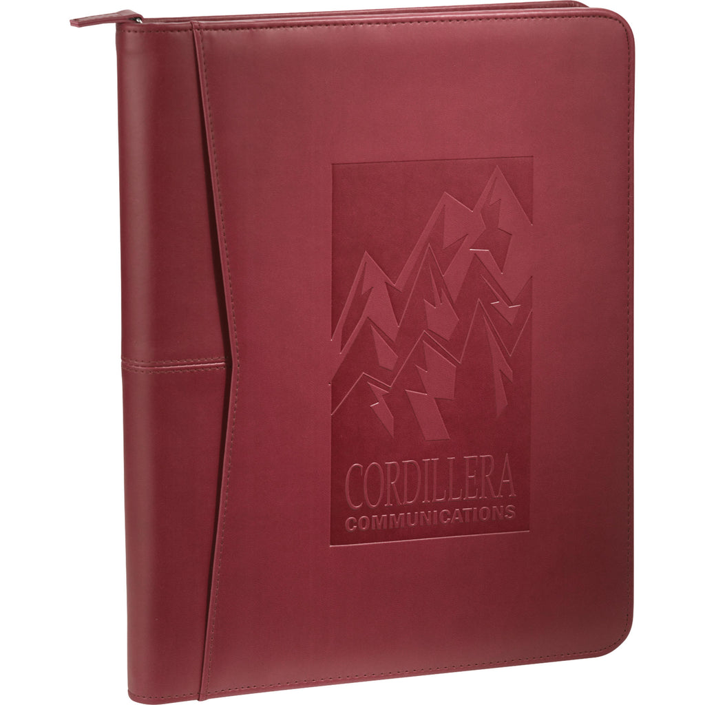 Recycled Zippered Padfolio with Two ID Windows Debossing - Red - Front