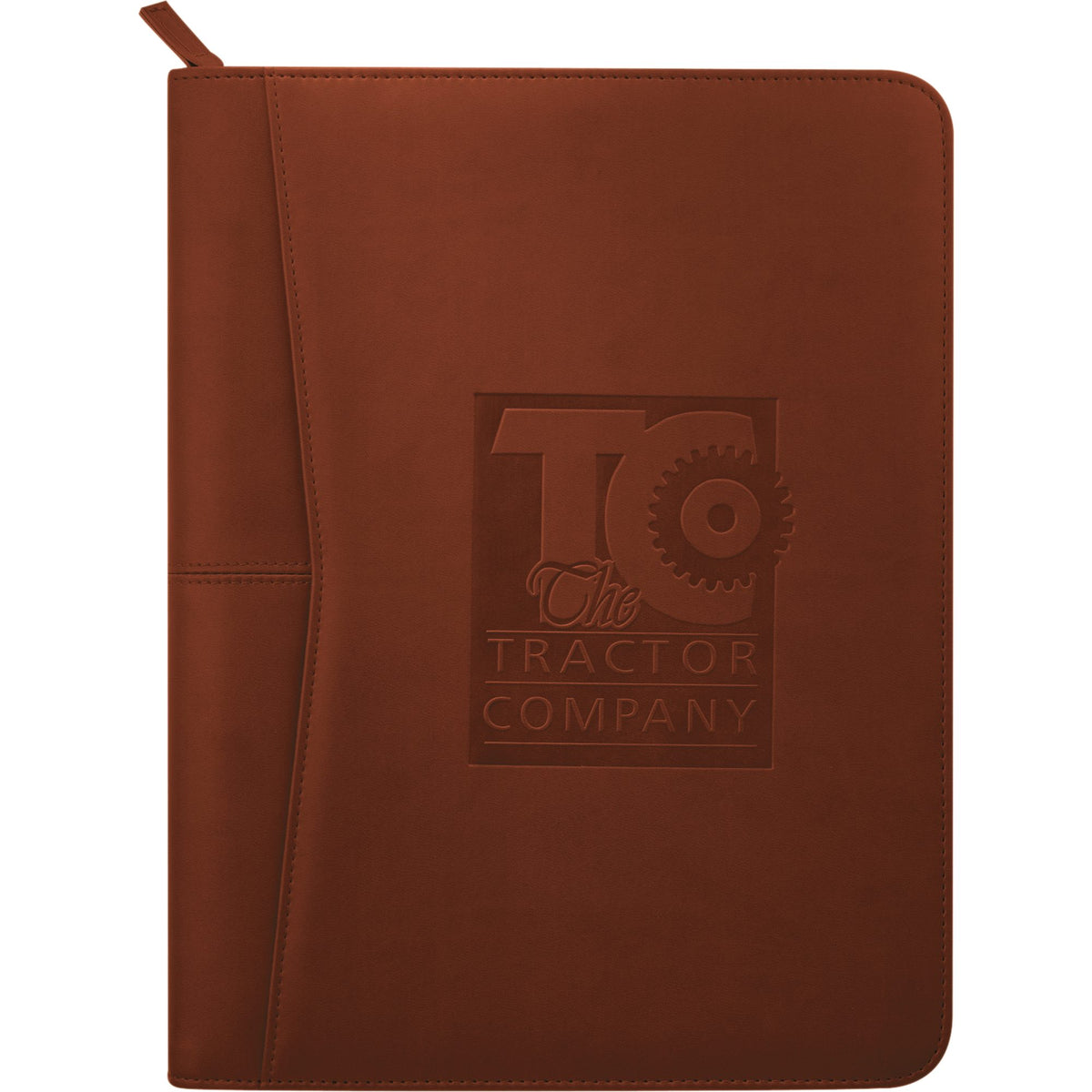 Recycled Zippered Padfolio with Two ID Windows Debossing - Terra Cotta - Front 2