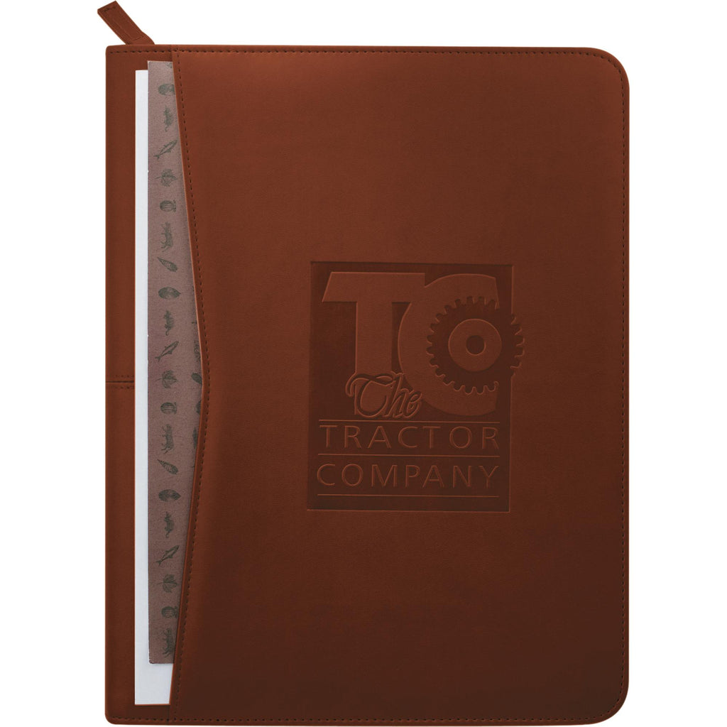 Recycled Zippered Padfolio with Two ID Windows Debossing - Terra Cotta - Front