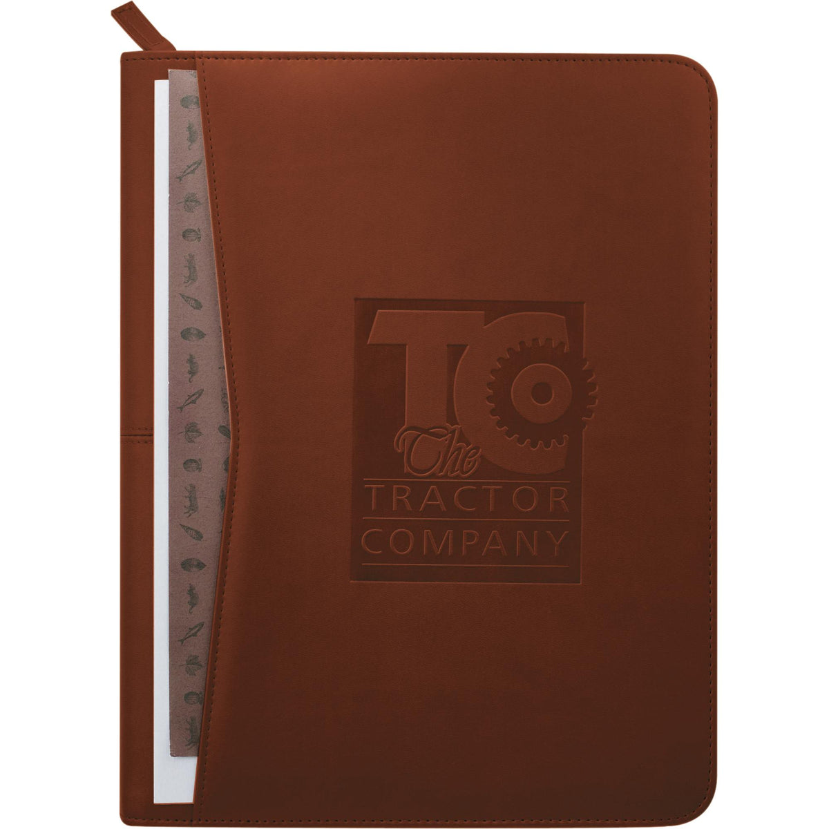 Recycled Zippered Padfolio with Two ID Windows Debossing - Terra Cotta - Front