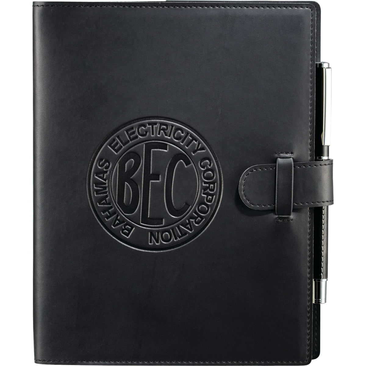 Refillable Journal with Tab and Loop Closure, 6.5 x 8.25 Inches Debossing - Black - Front