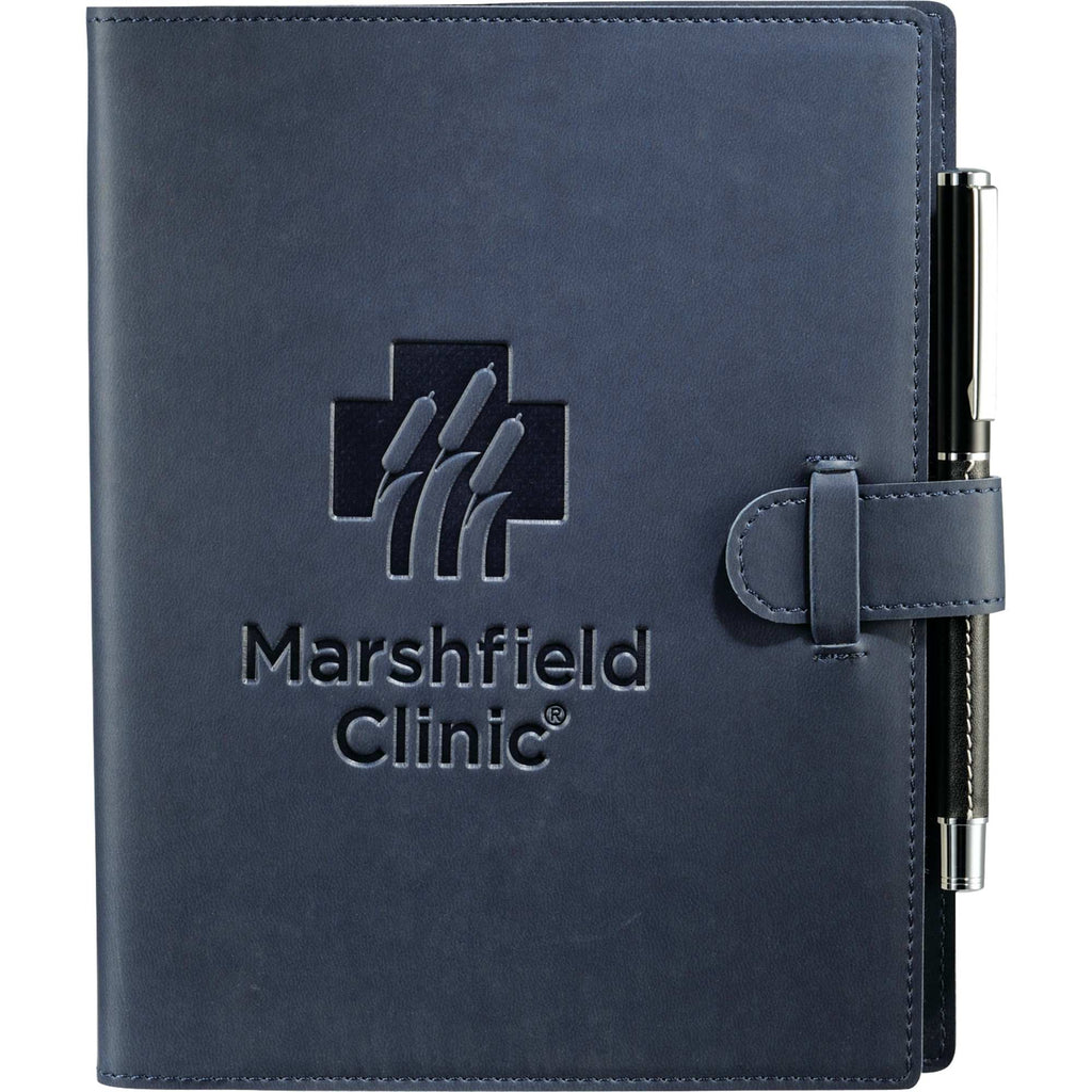 Refillable Journal with Tab and Loop Closure, 6.5 x 8.25 Inches Debossing - Navy - Front