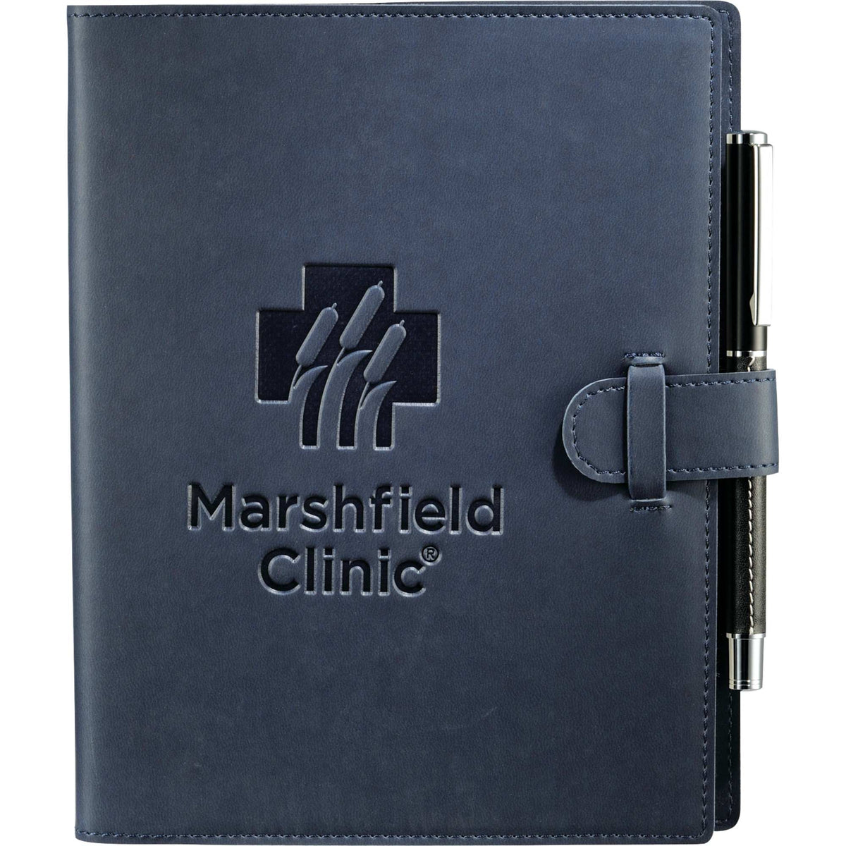 Refillable Journal with Tab and Loop Closure, 6.5 x 8.25 Inches Debossing - Navy - Front
