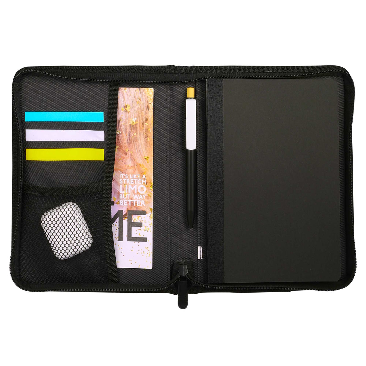Refillable Zip Journal Folio in Recycled Ocean Plastic - Charcoal - Propped Open
