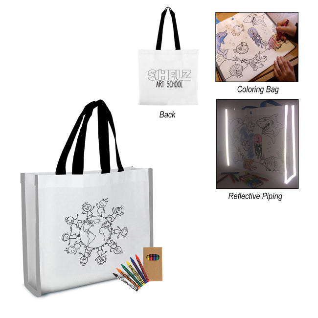 Reflective Coloring Tote Bag with Crayons, Non-Woven