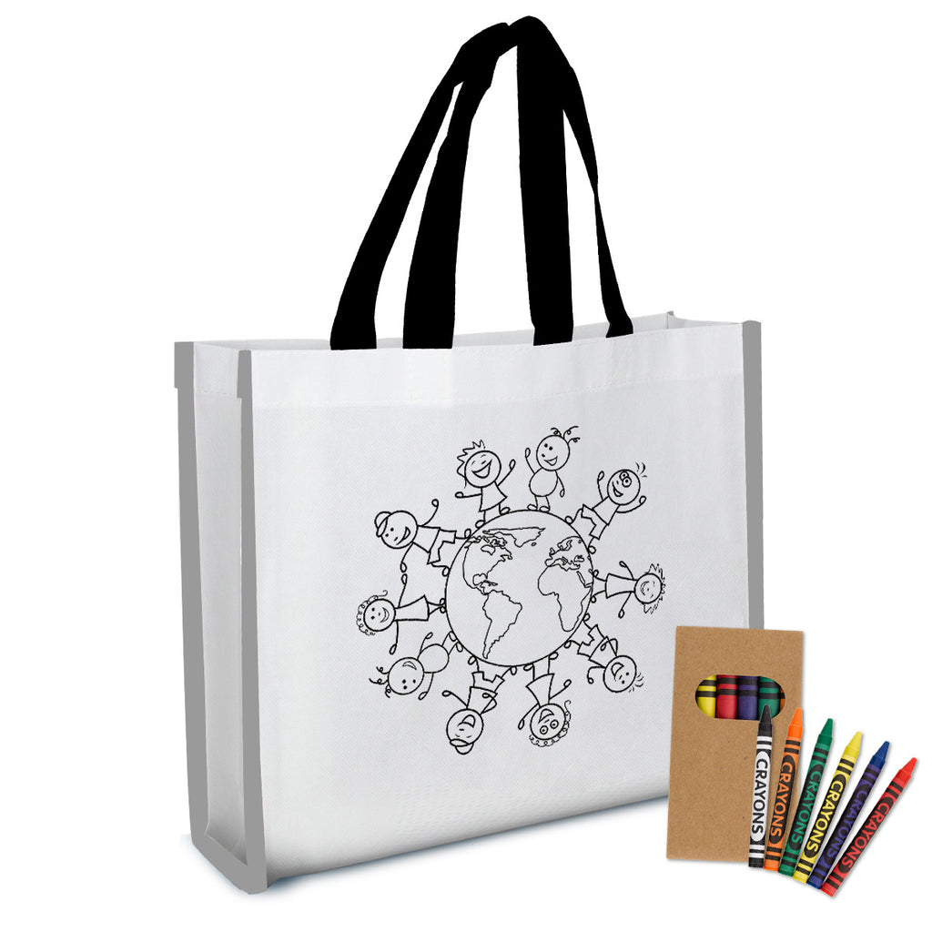 Reflective Coloring Tote Bag with Crayons, Non-Woven - Silk Screen