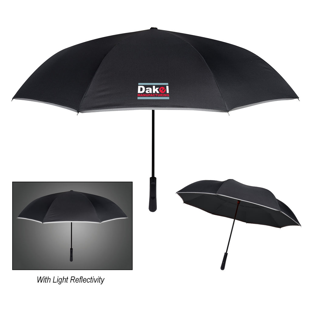 Reflective Edge Inversion Umbrella, 48 Inch Arc - Black with Black - Colorbrite