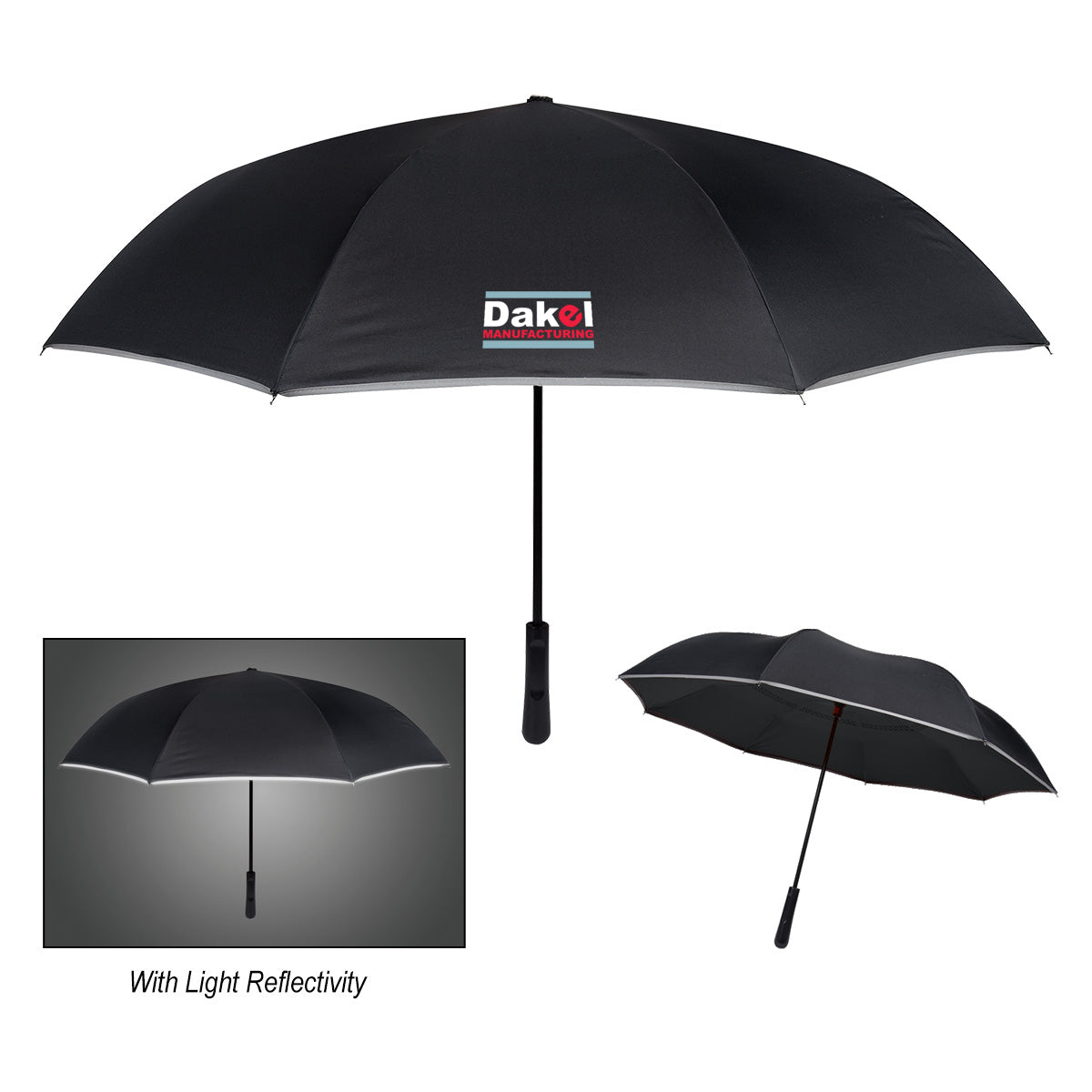 Reflective Edge Inversion Umbrella, 48 Inch Arc - Black with Black - Colorbrite