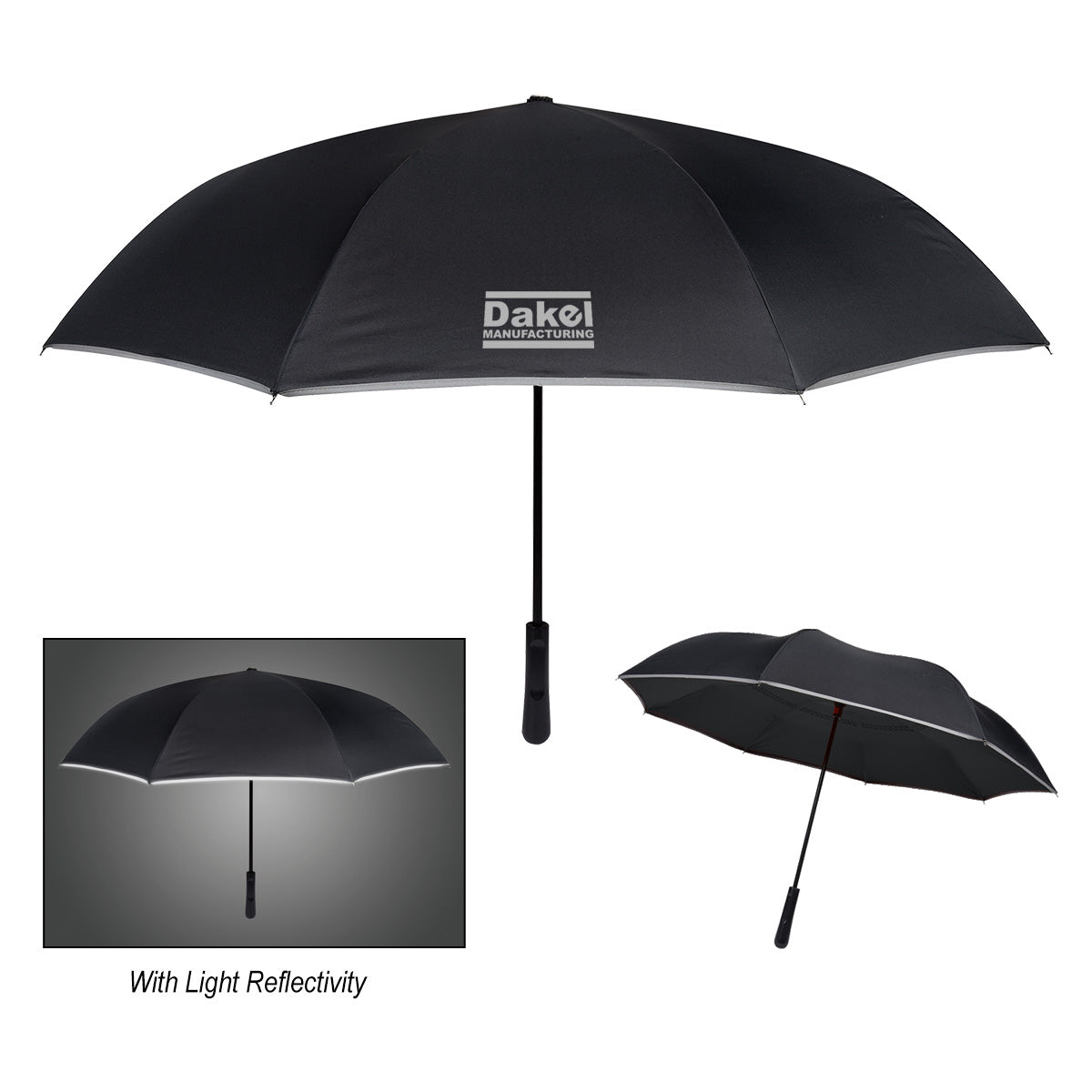 Reflective Edge Inversion Umbrella, 48 Inch Arc - Black with Black - Silk Screen