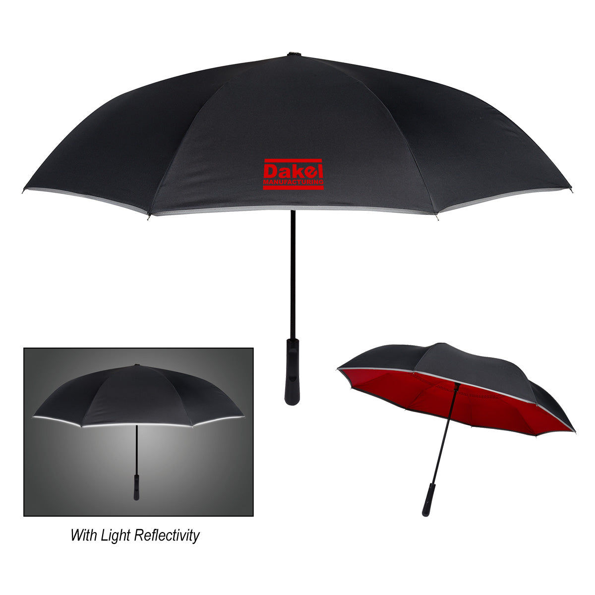 Reflective Edge Inversion Umbrella, 48 Inch Arc - Red - Silk Screen
