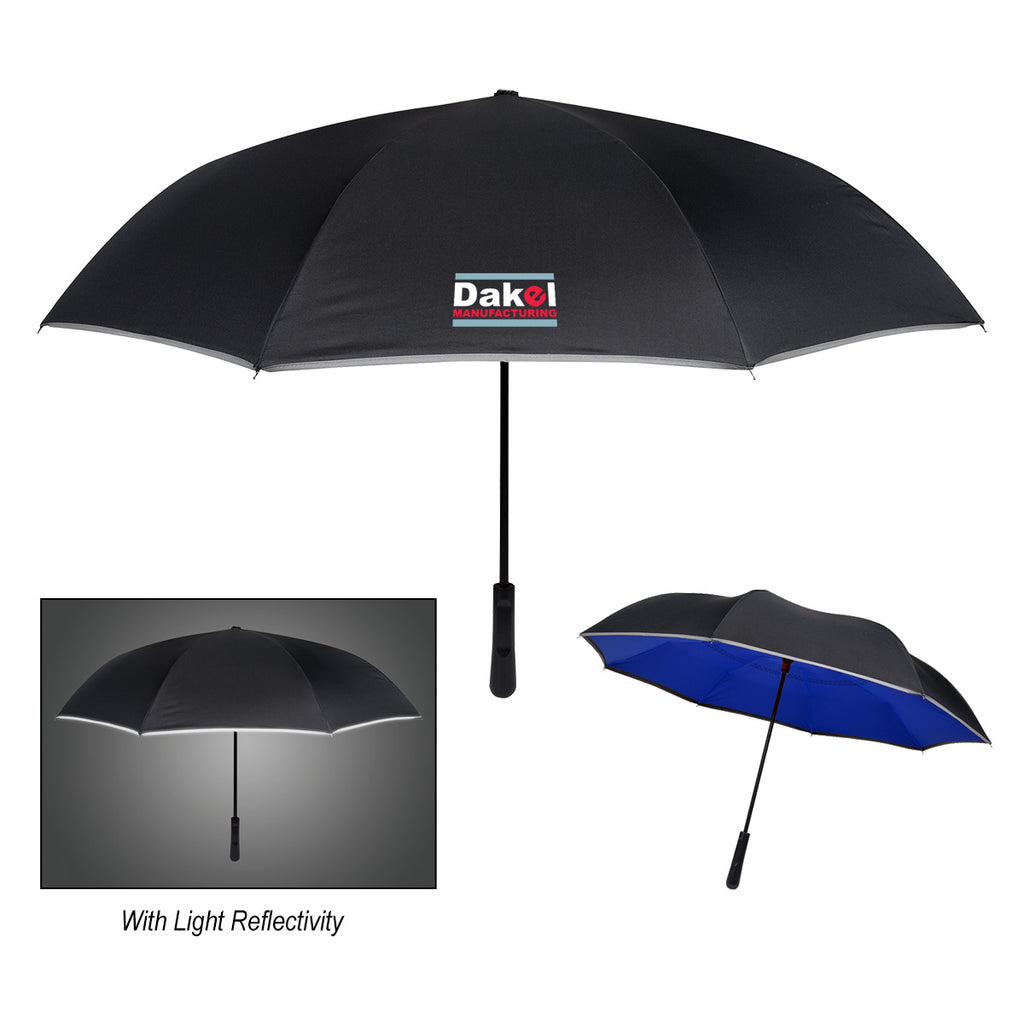 Reflective Edge Inversion Umbrella, 48 Inch Arc - Royal Blue Lining - Colorbrite