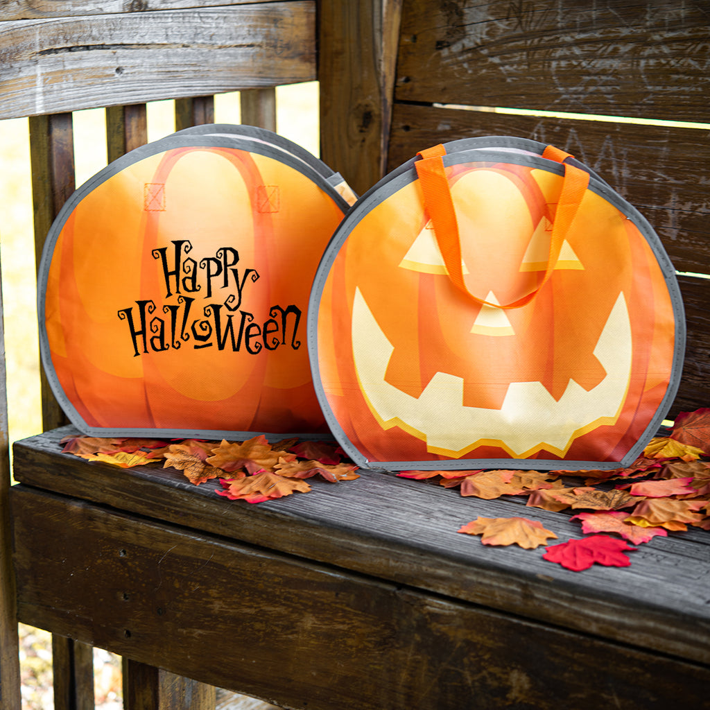 Reflective Halloween Pumpkin Tote Bag, Non-Woven - Orange - Lifestyle_Silkscreen